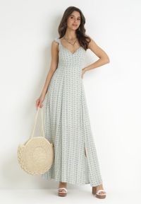 Born2be - Niebieska Wiskozowa Sukienka Maxi na Szerokich Ramiączkach z Cienkimi Gumkami Dayani. Okazja: na co dzień. Kolor: niebieski. Materiał: wiskoza. Długość rękawa: na ramiączkach. Wzór: aplikacja, kwiaty. Typ sukienki: proste. Styl: casual. Długość: maxi #5