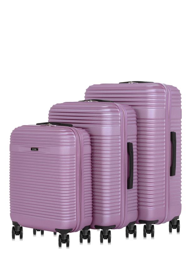 Ochnik - Komplet walizek na kółkach 19''/24''/28''. Kolor: fioletowy. Materiał: materiał, poliester, guma, kauczuk