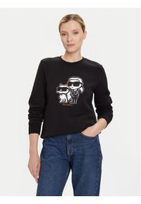 Karl Lagerfeld - KARL LAGERFELD Bluza A4W20045 Czarny Regular Fit. Typ kołnierza: dekolt w karo. Kolor: czarny. Materiał: bawełna