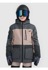 4f - 4F Kurtka snowboardowa membrana 10000 dziecięca - brązowa 158 (12-13 lat). Kolor: brązowy. Materiał: materiał, poliester. Sezon: lato