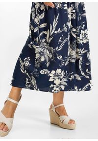 bonprix - Spódnica maxi z wiskozy z wygodnym ściągaczem w talii z wiązanym paskiem. Kolor: niebieski. Materiał: wiskoza. Wzór: nadruk #2