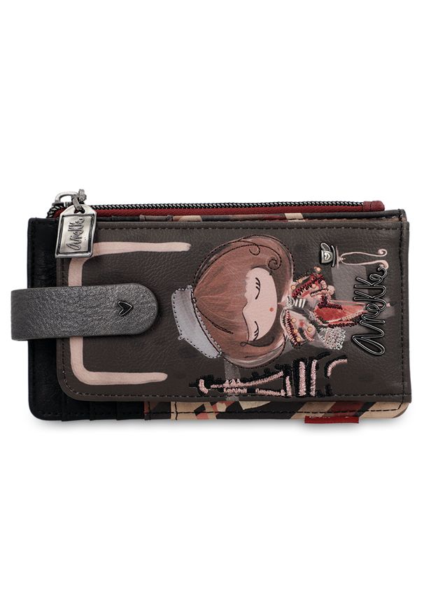 Brązowe Etui Na Karty Anekke Modny Portfel Damski. Kolor: brązowy. Materiał: materiał. Wzór: aplikacja