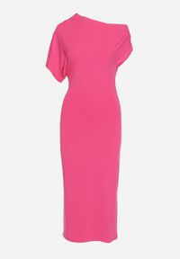 Born2be - Fuksjowa Asymetryczna Sukienka Midi o Dopasowanym Fasonie Tivalle. Kolor: różowy. Typ sukienki: asymetryczne. Długość: midi #3
