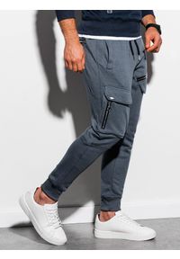 Ombre Clothing - Spodnie męskie dresowe joggery P905 - grafitowe - XXL. Kolor: szary. Materiał: dresówka