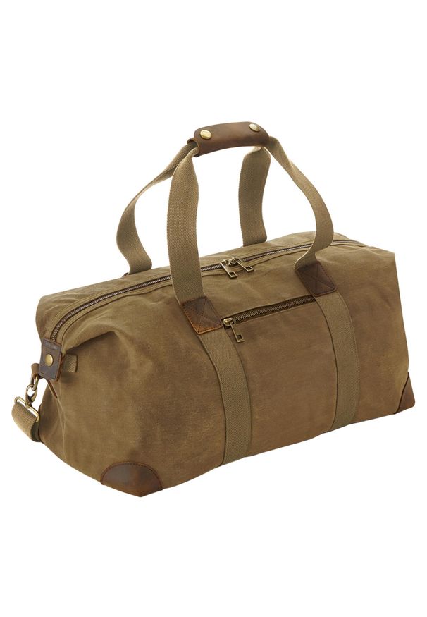 QUADRA - Heritage Leather Trim Waxed Canvas Holdall. Kolor: beżowy. Sport: fitness