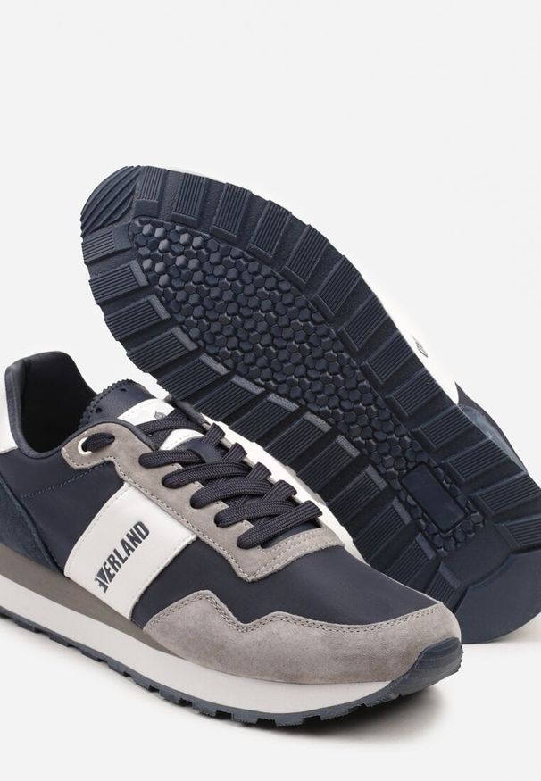 Born2be - Granatowo-Szare Skórzane Buty Sportowe Sneakersy z Napisem Polzeki. Okazja: na co dzień. Kolor: niebieski. Materiał: skóra. Wzór: napisy. Sezon: wiosna