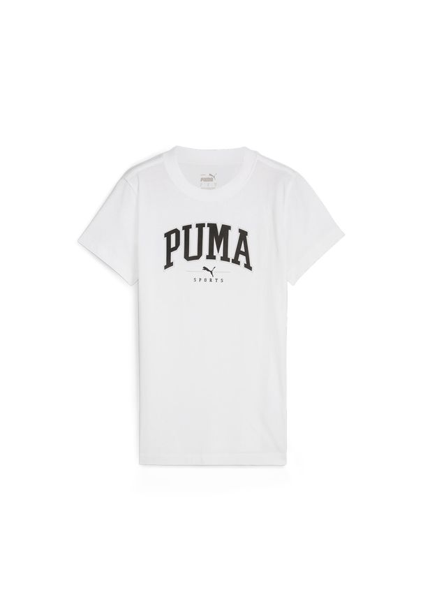 Puma - Damska koszulka z nadrukiem PUMA SQUAD PUMA White. Kolor: biały. Wzór: nadruk. Sport: joga i pilates