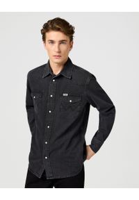 Wrangler - MESKA KOSZULA JEANSOWA WRANGLER WESTERN SHIRT RINSE BLACK 112362906. Materiał: jeans #1