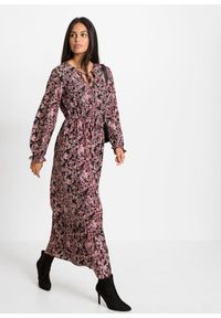 bonprix - Długa sukienka z nadrukiem. Kolor: czarny. Wzór: nadruk. Długość: maxi #1