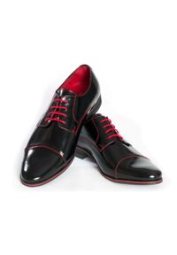 Faber - Czarne buty wizytowe z czerwonymi kontrastami T35. Kolor: czarny, wielokolorowy, czerwony. Materiał: skóra. Styl: wizytowy #7