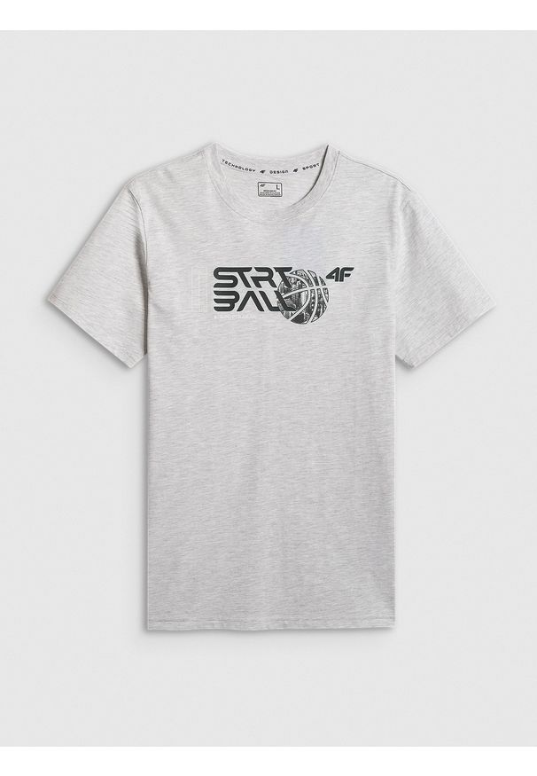 4f - 4F T-shirt regular z nadrukiem męski - szary 3XL. Okazja: na co dzień. Kolor: szary. Materiał: bawełna, materiał. Wzór: nadruk. Styl: casual, sportowy