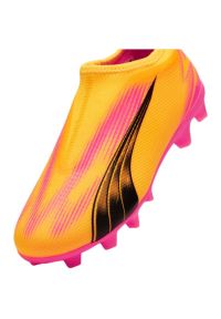 Buty piłkarskie Puma Ultra Match Ll FG/AG Jr 107770 03 pomarańczowe. Kolor: pomarańczowy. Szerokość cholewki: normalna. Sport: piłka nożna