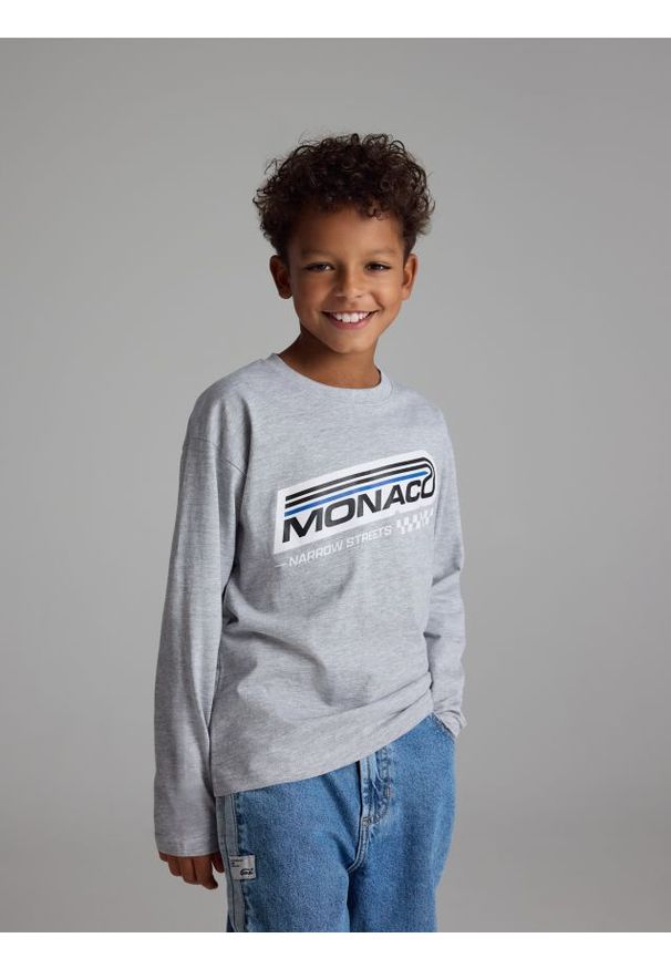 Reserved - Bawełniany longsleeve - jasnoszary. Kolor: szary. Materiał: bawełna. Długość rękawa: długi rękaw