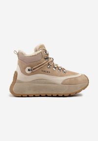 Born2be - Ciemnobeżowe Sportowe Sneakersy Śniegowce Vices na Grubej Podeszwie Nellsana. Okazja: na co dzień. Kolor: beżowy. Materiał: jeans. Szerokość cholewki: normalna. Wzór: aplikacja #6