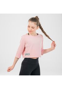 STAREVER - Koszulka z krótkim rękawem do tańca nowoczesnego dla dzieci Starever crop top. Kolor: różowy. Materiał: elastan, bawełna, materiał. Długość rękawa: krótki rękaw. Długość: krótkie. Sport: taniec