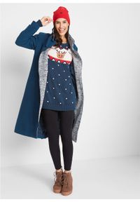 Sweter bożonarodzeniowy z motywem reniferów bonprix ciemnoniebieski wzorzysty. Kolor: niebieski. Materiał: materiał, akryl, bawełna #4