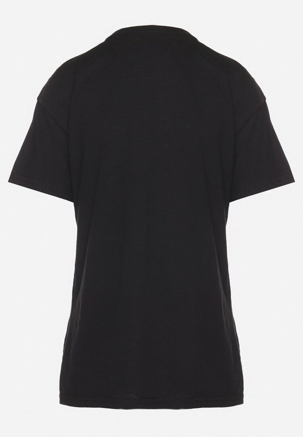 Born2be - Czarny T-shirt z Asymetrycznym Tyłem i Ozdobnym Haftem Ninissara. Okazja: na spacer. Kolor: czarny. Materiał: jeans. Wzór: haft. Styl: elegancki, klasyczny