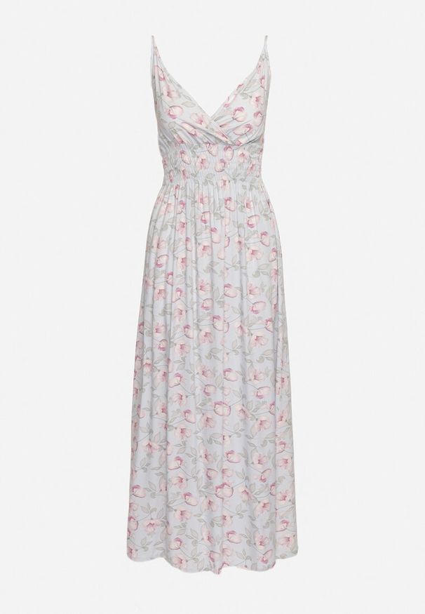 Born2be - Jasnoniebieska Sukienka Bawełniana Rozkloszowana w Kwiatowy Print na Regulowanych Ramiączkach Rosapia. Typ kołnierza: dekolt w kształcie V. Kolor: niebieski. Materiał: bawełna. Długość rękawa: na ramiączkach. Wzór: kwiaty, nadruk. Typ sukienki: rozkloszowane