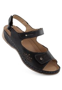 Skórzane komfortowe sandały damskie na rzepy czarne Helios 266-2.011. Zapięcie: rzepy. Kolor: czarny. Materiał: skóra #8