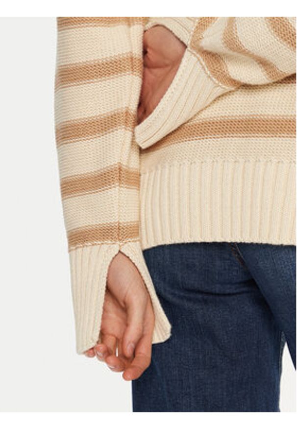 TwinSet - TWINSET Sweter 241TP3210 Beżowy Loose Fit. Kolor: beżowy. Materiał: bawełna