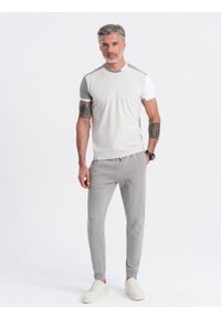 Ombre Clothing - Męskie spodnie dresowe typu jogger - szare V8 OM-PABS-0173 - XXL. Okazja: na co dzień. Kolor: szary. Materiał: dresówka. Wzór: aplikacja. Styl: casual #1