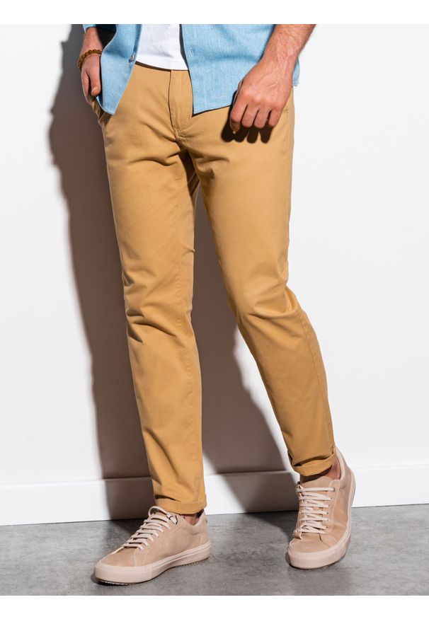 Ombre Clothing - Spodnie męskie chino P894 - ciemnobeżowe - XXL. Kolor: beżowy. Materiał: bawełna, elastan