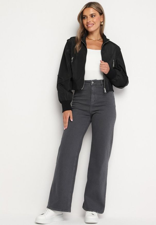 Born2be - Ciemnoszare Jeansy Szerokie Murisana. Okazja: na co dzień. Kolor: szary. Styl: elegancki, casual