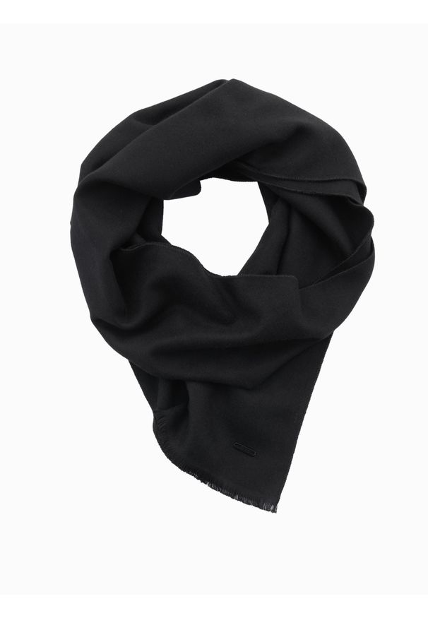Ombre Clothing - Monochromatyczny męski szalik z frędzlami – czarny V1. Okazja: na co dzień. Kolor: czarny. Materiał: tkanina, poliester, bawełna. Wzór: aplikacja, jednolity. Styl: klasyczny, wizytowy, casual, elegancki