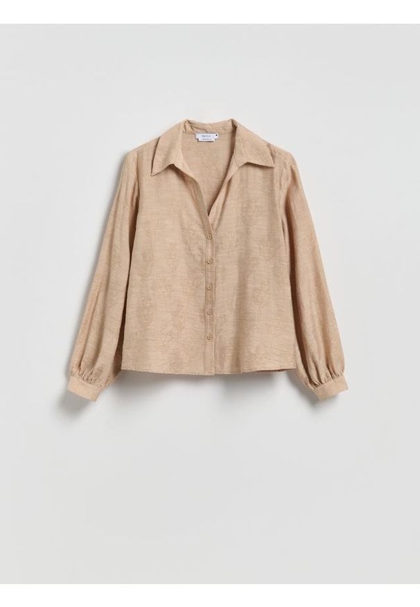 Reserved - Koszula z haftowanym wzorem - beżowy. Kolor: beżowy. Materiał: tkanina, wiskoza. Wzór: haft