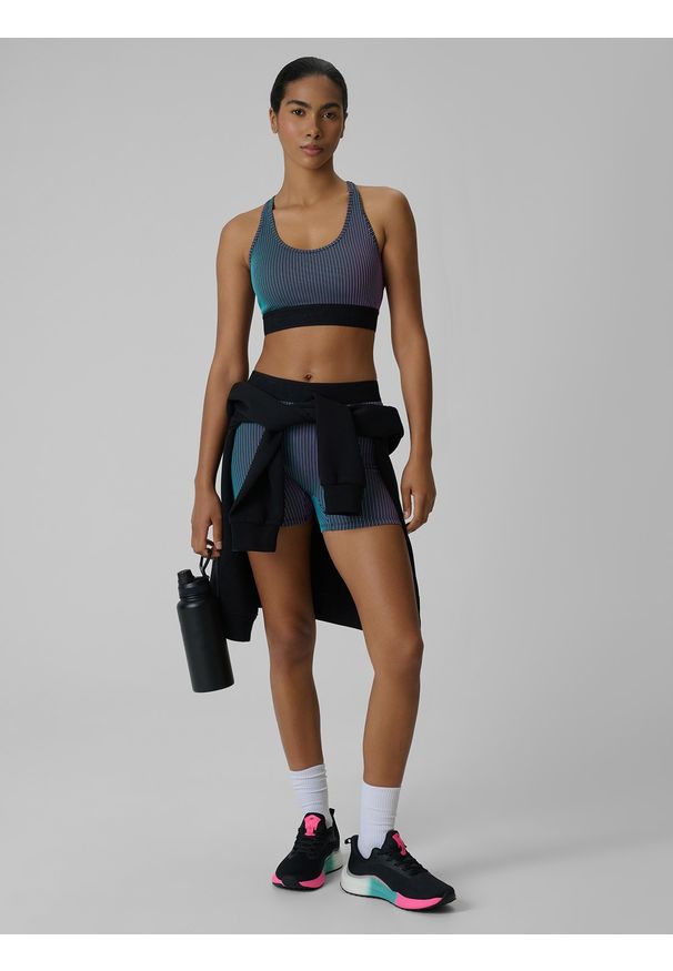 4f - 4F Legginsy krótkie treningowe damskie - multikolor S. Kolor: wielokolorowy. Materiał: prążkowany, dzianina. Długość: krótkie. Sport: fitness