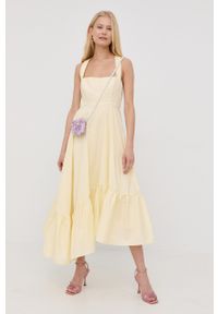 BARDOT - Bardot sukienka bawełniana kolor żółty midi rozkloszowana. Kolor: żółty. Materiał: bawełna. Długość rękawa: na ramiączkach. Typ sukienki: rozkloszowane. Długość: midi