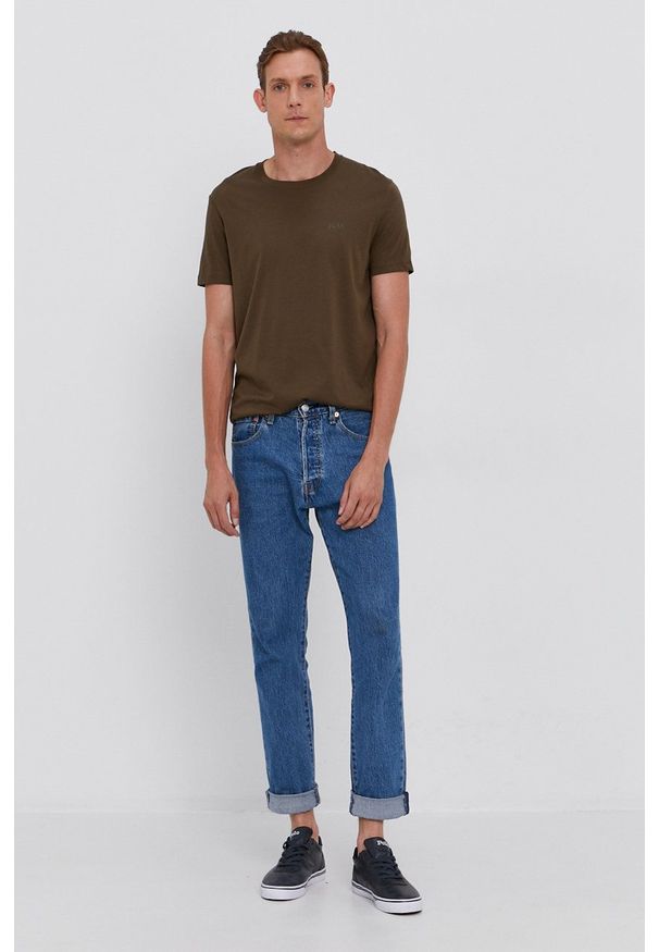BOSS - Boss - T-shirt bawełniany. Okazja: na co dzień. Kolor: zielony. Materiał: bawełna. Wzór: gładki. Styl: casual