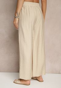 Renee - Beżowe Szerokie Spodnie High Waist z Wiskozy z Gumką w Talii Lannalie. Okazja: na co dzień. Stan: podwyższony. Kolor: beżowy. Materiał: wiskoza. Styl: elegancki, casual #4