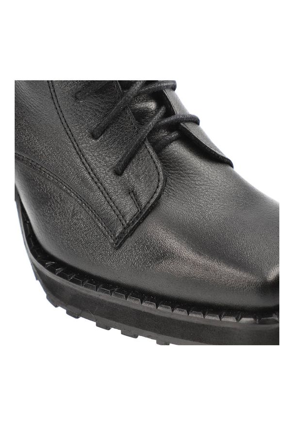 Czarne Botki Exquisite Modne Skórzane Buty Damskie. Kolor: czarny. Materiał: skóra. Wzór: geometria. Styl: klasyczny, elegancki