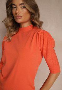 Renee - Pomarańczowy Półgolf Ozdobiony Ażurowymi Wstawkami Unisena. Okazja: na co dzień. Kolor: pomarańczowy. Materiał: jeans. Wzór: ażurowy, aplikacja. Styl: casual #3