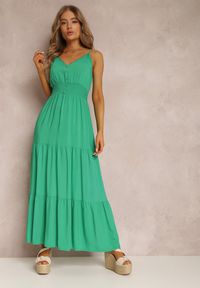 Renee - Zielona Sukienka Egithoe. Kolor: zielony. Długość rękawa: na ramiączkach. Wzór: ażurowy, jednolity, aplikacja. Długość: midi