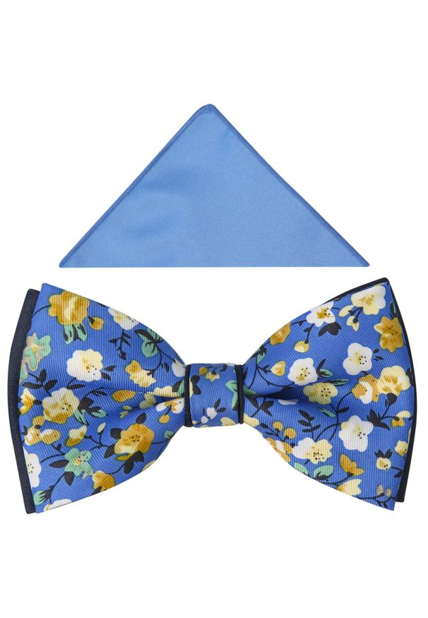 Adam Collection - Niebieska mucha w kwiaty A331. Kolor: niebieski. Materiał: poliester, tkanina. Wzór: kwiaty. Styl: elegancki