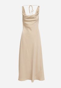 Born2be - Beżowa Sukienka Vices z Ozdobnym Tyłem i Wiązaniem Zimea. Okazja: na randkę, na imprezę, na wesele, na ślub cywilny. Kolor: beżowy. Styl: klasyczny #4