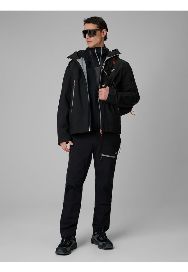 4f - 4F Kurtka softshell wiatroodporna membrana 10000 męska - czarna L. Kolor: czarny. Materiał: softshell. Długość: długie. Sport: turystyka piesza