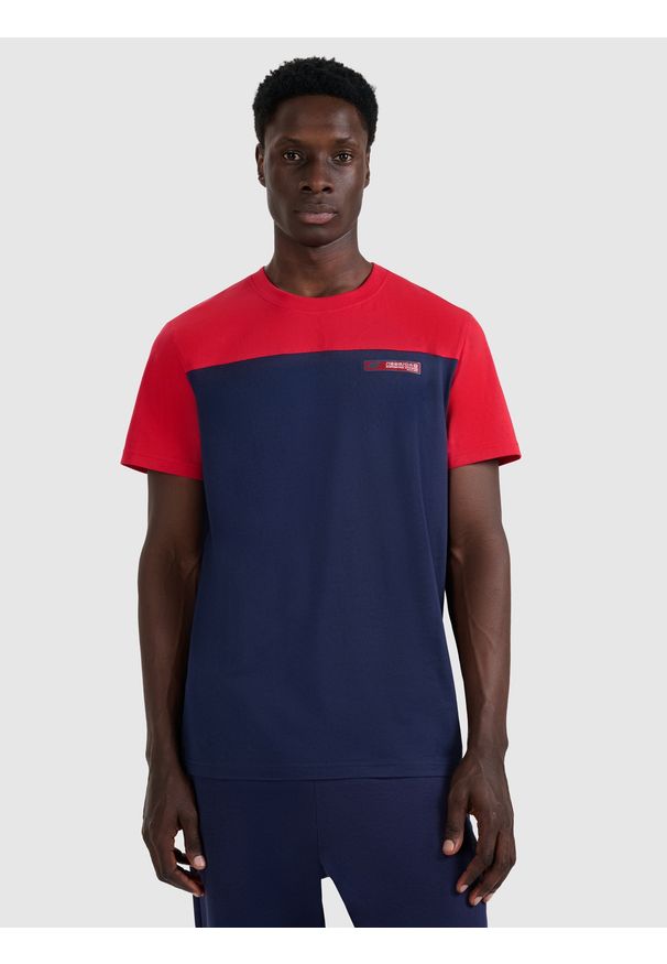 4f - 4F T-shirt regular z nadrukiem męski - granatowy S. Okazja: na co dzień. Kolor: niebieski. Materiał: materiał, bawełna. Wzór: nadruk. Styl: casual