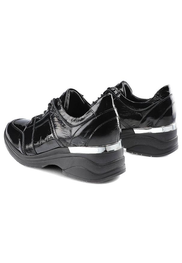 CheBello - Czarne Sneakersy Damskie Chebello Stylowe Półbuty. Okazja: na co dzień, na spacer. Kolor: czarny. Materiał: lakier, skóra. Szerokość cholewki: normalna. Obcas: na koturnie. Styl: elegancki
