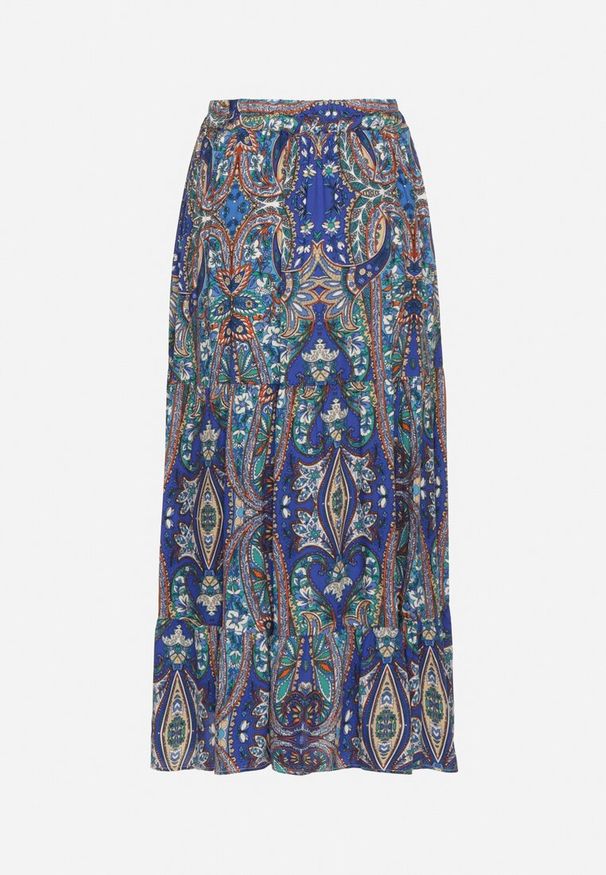 Born2be - Niebieska Wiskozowa Spódnica ze Wzorem Paisley Ellishea. Okazja: na co dzień. Kolor: niebieski. Materiał: wiskoza. Wzór: paisley. Styl: boho, elegancki, casual