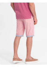 Ombre Clothing - Szorty męskie chinosy z kontrastowym podwinięciem – różowe V8. Okazja: na imprezę, do pracy, na co dzień. Kolor: różowy. Materiał: tkanina, elastan, bawełna. Długość: krótkie. Wzór: kolorowy. Sezon: lato. Styl: wakacyjny, casual #5