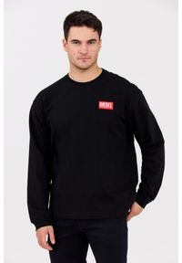 Diesel - DIESEL Czarny longsleeve męski T-BOXT-LS-LAB z naszywką, Rozmiar L. Okazja: na co dzień. Kolor: czarny. Materiał: elastan, bawełna. Długość rękawa: długi rękaw. Wzór: aplikacja. Styl: wakacyjny