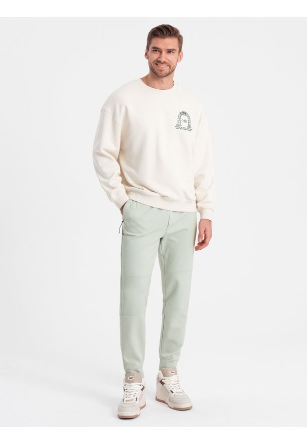 Ombre Clothing - Męskie spodnie joggery dresowe na gumce z przeszyciami – miętowe V3 - Rozmiar: XL. Kolor: miętowy. Materiał: dresówka. Wzór: aplikacja