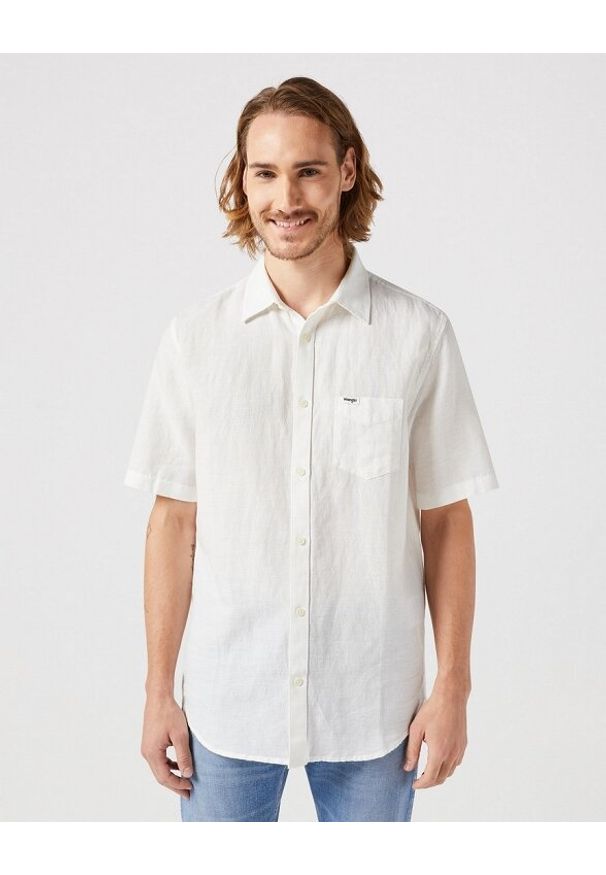 Wrangler - WRANGLER SS 1 PKT SHIRT MĘSKA KOSZULA ELEGANCKA WORN WHITE 112352187. Styl: elegancki