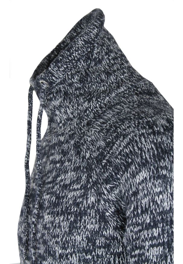 Męski Sweter z Wysokim Kołnierzem na Ściągacz – Brave Soul - Popielato-Granatowy Melanż. Kolor: szary, wielokolorowy, niebieski. Materiał: akryl. Wzór: melanż