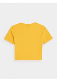 4f - T-shirt crop top gładki damski. Kolor: żółty. Materiał: dzianina, bawełna. Wzór: gładki