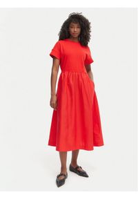 TOMMY HILFIGER - Tommy Hilfiger Sukienka codzienna WW0WW51148 Czerwony Regular Fit. Okazja: na co dzień. Kolor: czerwony. Materiał: bawełna. Typ sukienki: proste. Styl: casual #1