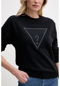 Guess - GUESS Czarna bluza damska z cyrkoniami Triangle Lace, Rozmiar XS. Okazja: na co dzień. Kolor: czarny. Materiał: jeans, dresówka. Wzór: aplikacja. Styl: elegancki, casual, klasyczny #3